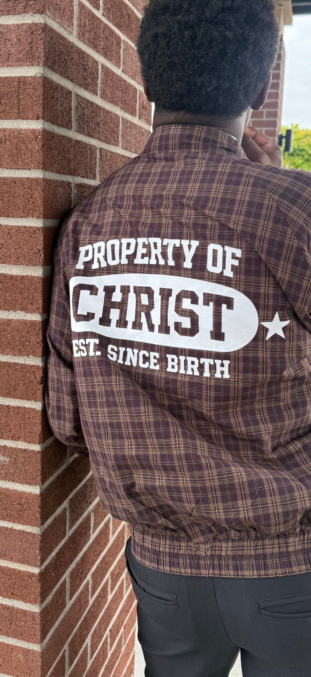 “Property of Christ” Plaid Track Jacket