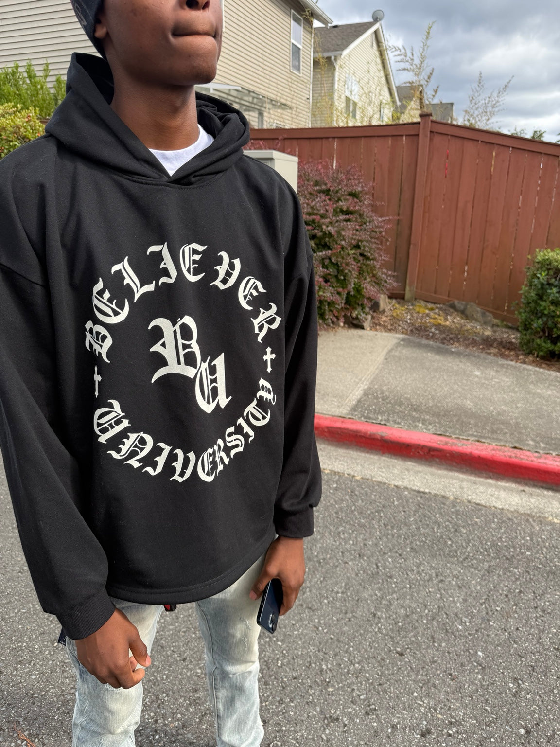 “Believer University” Oversized Drawstring Hem Hoodie